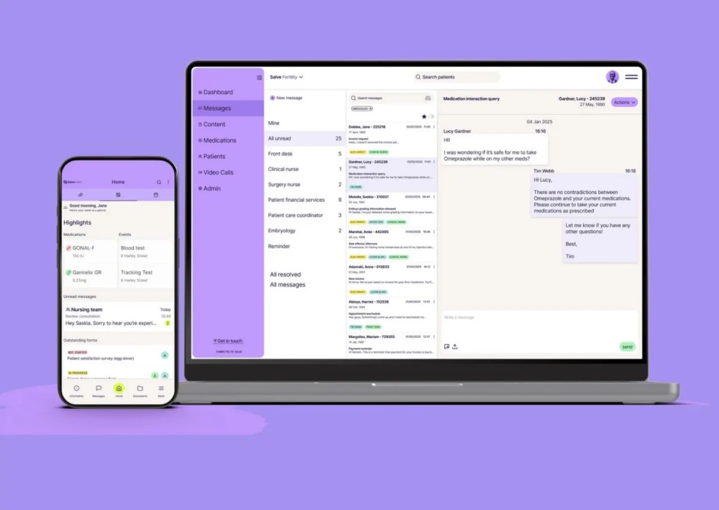 The Salve patient platform on a laptop and a phone